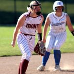 PHOTO BY HAILEY BLANCAS 
Montesanos Addi Kerkser celebrates during a 10-5 victory over Rochester in the 1A State Championship game on Saturday at the Columbia Playfields in Richland.