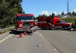 Grays Harbor Fire District 2
At 1:38 p.m. Thursday, Grays Harbor Fire District 2 units were dispatched to a vehicle fire on state Route 12 at Briarwood. While Engine 211 managed the car fire, Engine 221 from Brady arrived and positioned behind the scene to block the lane  a standard safety procedure to shield responders from oncoming traffic. Shortly after taking position, Engine 221 was struck by a passing vehicle, sustaining significant front-end damage. Thankfully, it served its purpose  protecting our firefighters. No injuries occurred. Crews remained on scene until the Washington State Patrol completed their investigation. All units returned to service with the exception of Engine 221 which will be out of service until further notice. This marked the sixth call of the day.
