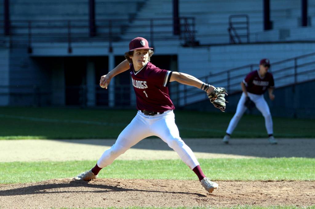 RYAN SPARKS / THE DAILY WORLD 
Montesano starting pitcher Kolson Hendrickson pitched in two games at the 1A State Tournament on Saturday at Olympic Stadium in Hoquiam.