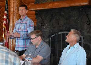 Jerry Knaak photos / The Daily World
Rep. Joel McEntire, R-District 19 Position 2 addresses the assembled civic and business leaders at the Greater Grays Harbor, Inc., Business Forum Lunch: Legislative Wrap-Up at the Rotary Log Pavilion in Aberdeen.