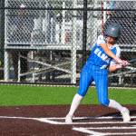 RYAN SPARKS | THE DAILY WORLD Elmas Mia Monroe swings at a pitch during the Senior Showcase softball game on Thursday at Centralia College.