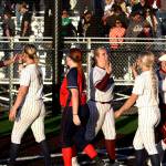 RYAN SPARKS | THE DAILY WORLD Players go through the postgame handshake line after the conclusion of the Senior Showcase softball game on Thursday at Centralia College.