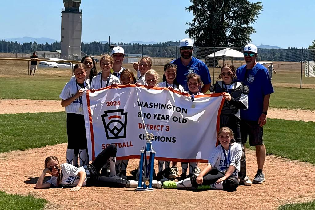 PHOTO COURTESY OF ELMA LITTLE LEAGUE Elmas 8-10 all-star team defeated Larch Mountain to win the Little League District 3 Softball Championship on Sunday in Olympia.