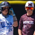 PHOTO BY FOREST WORGUM Elmas Wyatt Coon (24) and Montesanos Tyson Jones focus in during a Little League District 3 Major Tournament game on Sunday in Montesano.