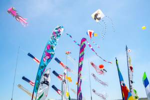 Kahlomo Cunningham photos / For The Daily World
A close-up of banners and kites flying at Westport Windriders Kite Festival at Grayland Beach.