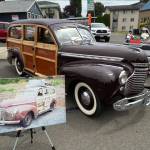 Carla and Bob Boons restored 1941 Woodie Wagon was on display with a photo of before the restoration.