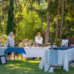 From left, Melanie Knight (jewelry, wall art), Lyn Nelson (hand-built pottery), Sue Tucker (bead weaving) and Miriam Storm (wheel-thrown pottery, ceramic jewelry) display their art.