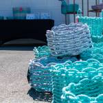 Repurposed crab line art and baskets were featured at Keith and Melissa Tantzens studio.