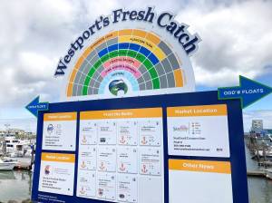 Westports Fresh Catch
The sign on the boardwalk at the Westport Marina points to Westports Fresh Catch possibilities.