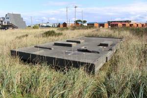 Westport South Beach Historical Society photos
This foundation is all that remains from the third fog signal building in Westport. The U.S. Coast Guard now uses a temporary foghorn at the south jetty.