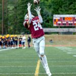 PHOTO BY FOREST WORGUM Montesano receiver Kole Kjesbu catches a pass for a touchdown during the Montesano Jamboree on Friday at Jack Rottle Field in Montesano.