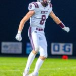 PHOTO BY FOREST WORGUM Montesano defensive lineman Mason Fry celebrates a blocked field goal attempt to secure a 20-19 win over La Center on Friday in La Center.