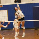 RYAN SPARKS / THE DAILY WORLD 
Aberdeen junior Mia Hallak attempts a kill during a 3-0 victory over Montesano on Monday in Aberdeen.