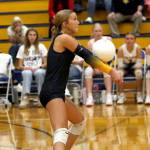 RYAN SPARKS / THE DAILY WORLD 
Aberdeen junior Sophia Knutson receives a serve during the Bobcats straight-set victory on Monday at Sam Benn Gym in Aberdeen.