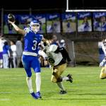 PHOTO BY MIKE ROBERTS Elma quarterback Isaac McGaffey (3) makes a pass during a 31-28 loss to Highline on Friday at Davis Field in Elma.