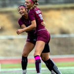 PHOTO BY FOREST WORGUM Montesanos Jaelyn Butterfield (left) celebrates with Lex Stanfield after a goal in a 3-1 victory over University Prep on Saturday at Montesano High School.