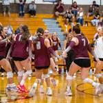 PHOTO BY FOREST WORGUM The Montesano Bulldogs celebrate a point during a win over Black Hills on Monday at Montesano High School.