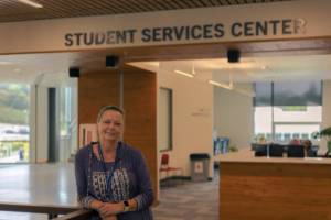 Jaxon Graphy / Grays Harbor College
Shelly Hoffman outside of Grays Harbor Colleges Student Services Center.