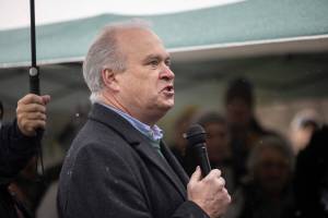 Chronicle photo
WAGOP Chairman and State Rep. Jim Walsh, R-Aberdeen, speaks to supporters during a rally for parental rights, organized by Lets Go Washington, in front of the Capitol in Olympia on Saturday, Feb. 15.