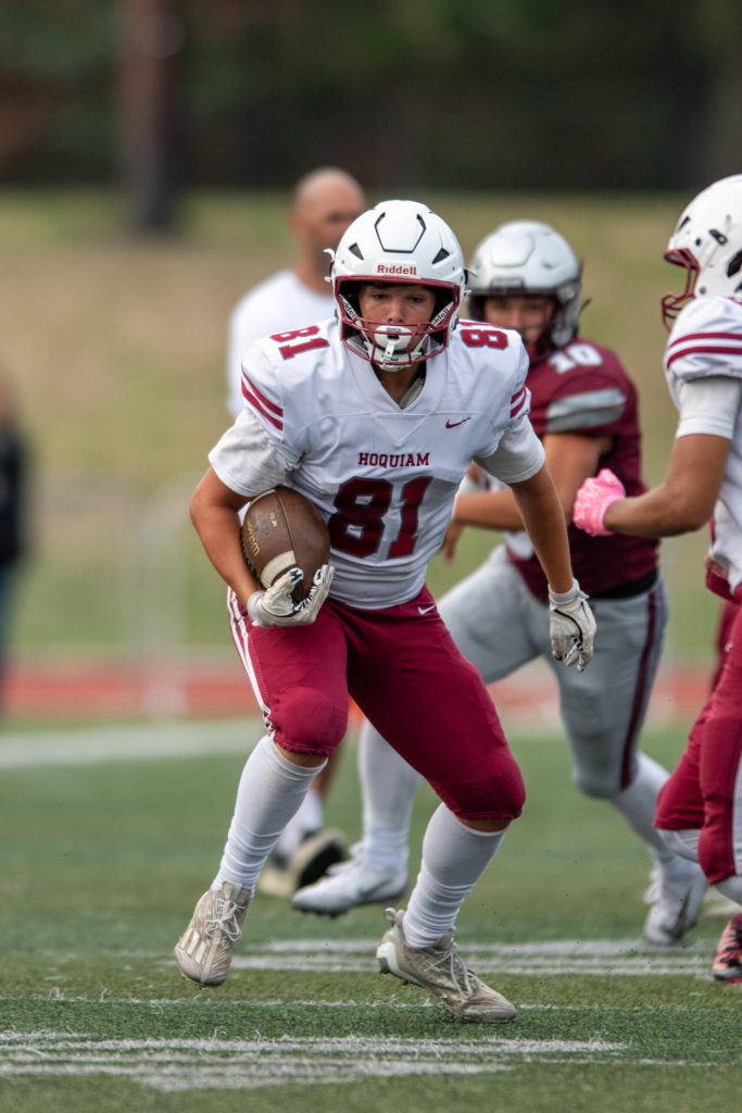 PHOTO BY FOREST WORGUM
Hoquiam tight end Lincoln Niemi, seen here in a file photo, and the Grizzlies will look to snap a five-game skid in the Myrtle Street Rivalry when they face Aberdeen on Friday in Hoquiam.