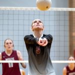 PHOTO BY FOREST WORGUM Raymond-South Bend senior Ava Baugher passes the ball during a 3-1 win over Montesano on Monday at Montesano High School.