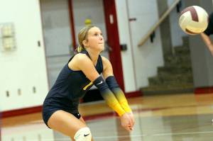 RYAN SPARKS | THE DAILY WORLD Aberdeen libero Sophia Knutson receives a serve during a 3-2 win over Hoquiam on Thursday at Hoquiam High School.