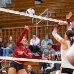 PHOTO BY FOREST WORGUM Hoquiam outside hitter Aaliyah Kennedy (left) had 19 kills in a 3-0 loss to Montesano on Tuesday at Hoquiam High School.