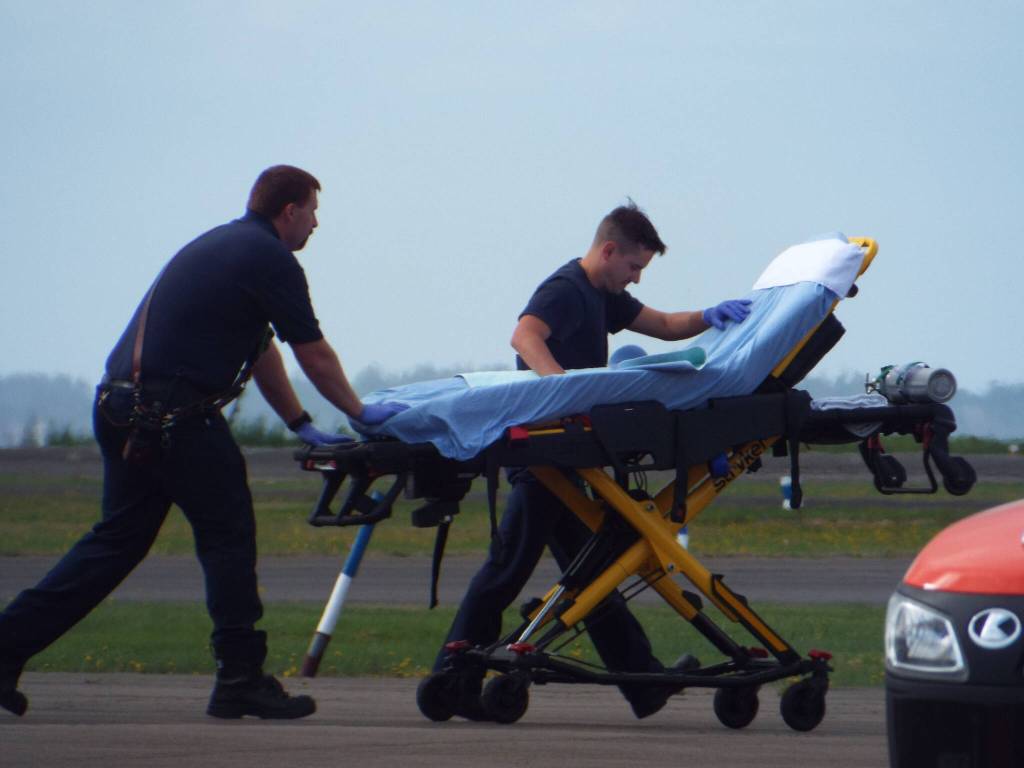 Attendees of the hangar celebration had the opportunity to see Life Flights crew in action, because the Hoquiam Fire Department had a patient who required emergency services.