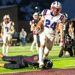 PHOTO BY MATT RUMBLES Pe Ell-Willapa Valley running back Lucas Lusk (24) scores a touchdown during a 41-6 victory over Raymond-South Bend on Friday at Sanchez Field in South Bend.