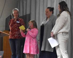 Jerry Knaak photos / The Daily World
Second grader Rosey Wallman explains why differently abled kids need ADA compliant playground equipment on behalf of the Montesano PTO.