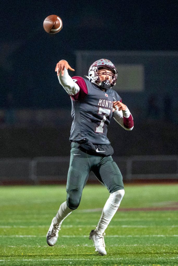 PHOTO BY FOREST WORGUM 
Montesano quarterback Tyson Perry, seen here in a file photo from Oct. 17, and his Bulldogs teammates face Nooksack Valley on Friday in Everson.