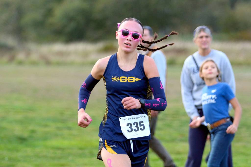 RYAN SPARKS | THE DAILY WORLD Aberdeens Ailyn Haggard approaches the finish line at the conclusion of the girls varsity race at the 2A Evergreen Conference Championships on Wednesday at the Bishop Athletic Complex in Aberdeen.