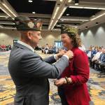 Crystal Beeler
At the VFW State Convention held in June, Holly Pierce was sworn in as State Jr Vice Commander. In keeping with tradition, new Sr Vice Commander Frank Persa IV pinned Pierce with the Jr Vice Commander pin.