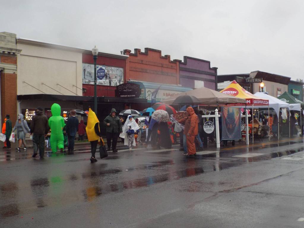Andrea Watts / The Daily World
In Elma, two blocks of the downtown were closed to traffic so people could freely walk to businesses on either side of the street. At the Dave Osgood Visitor Information Center, a DJ played music and there was a fall backdrop for photos.