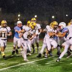 ERICA MCCRORY | MCCRORY PHOTOGRAPHY Aberdeen running back Riley Wixson (11) follows the blocking of Micah Schroeder (6) and Cole Nylander (78) during the Bobcats 18-0 win over Mark Morris in a 2A play-in game on Tuesday in Longview.