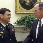Major General Eldon A. Bargewell with President George Bush.