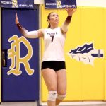PHOTO BY HAILEY BLANCAS Montesano outside hitter Grace Gooding serves during a 3-1 loss to Columbia (White Salmon) in a 1A District 4 Tournament game on Wednesday in Rochester.