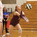 PHOTO BY HAILEY BLANCAS Montesano libero Bentley Warne receives a serve during 1A District 4 Tournament action on Wednesday.