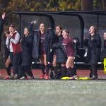 PHOTO BY FOREST WORGUM The Montesano sideline erupts at the conclusion of a 1-0 win over Cashmere in a 1A State Tournament quarterfinal game on Saturday at Jack Rottle Field in Montesano.