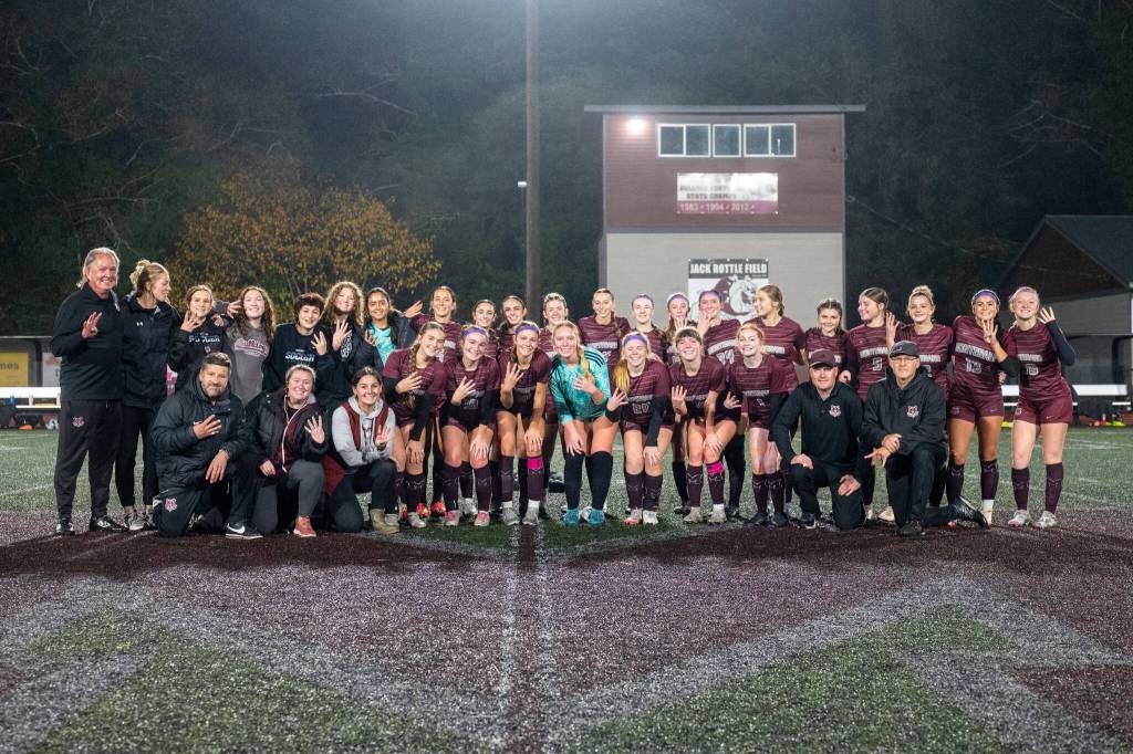 PHOTO BY FOREST WORGUM The Montesano Bulldogs pose for a photo after defeating Cashmere 1-0 in a 1A State Tournament quarterfinal game on Saturday at Jack Rottle Field in Montesano.