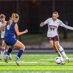 PHOTO BY FOREST WORGUM Montesano winger Haley Schweppe (44) moves the ball up the field during a 5-0 loss to Cedar Park Christian in the 1A State Tournament Semifinals on Friday at the Federal Way Memorial Stadium.