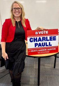Oakville-native Charlee Paull declared her candidacy for Grays Harbor County auditor on Monday, Nov. 24 at Oakville High School. (Jerry Knaak / The Daily World)