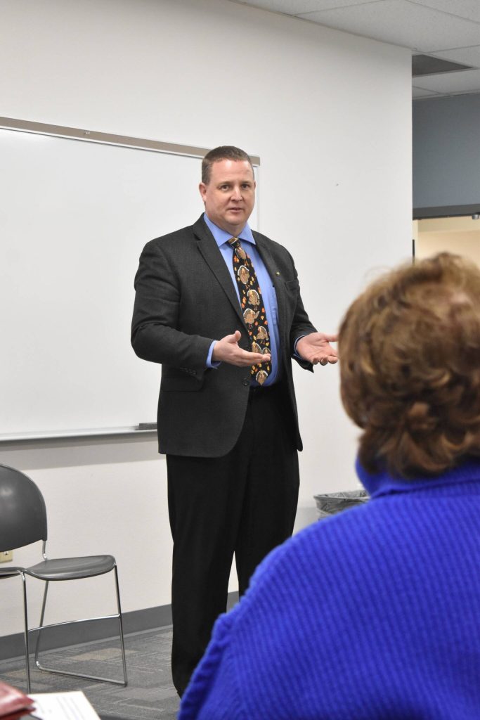 Oakville School District Superintendent Rich Staley gave a detailed presentation at Showcase Oakville. (Jerry Knaak / The Daily World)