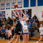 NICOLE SHANNON | MAIN FOCUS MEDIA
Elma's Killie Vest (40) puts up a shot against Raymond-South Bend's Ava Baugher during the Ravens' 57-28 win on Thursday at Elma High School.