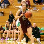 PHOTO BY HAILEY BLANCAS
Montesano guard Makena Blancas (21) drives the baseline during a 41-37 loss to Tumwater on Thursday at Tumwater High School.