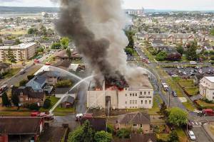 The Daily World file photo
This photo was taken by a drone from the east side of the Armory Building, which housed Aberdeens museum, which was destroyed by fire in June of 2018.