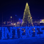 The Christmas Tree Lighting and WinterFest view when driving into downtown Aberdeen from the Wishkah Bridge.