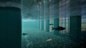 The image is from a video that comes as progress continues on plans for the redesigned structure
Salmon pass below a flow-through dam on the Chehalis River near Pe Ell in this digital rendering provided by the Chehalis River Basin Flood Control Zone District.