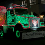 Bayview Redi Mix’s winning entry of “A Christmas Story” at Montesano’s Festival of Lights Parade Saturday. (The Daily World photos)