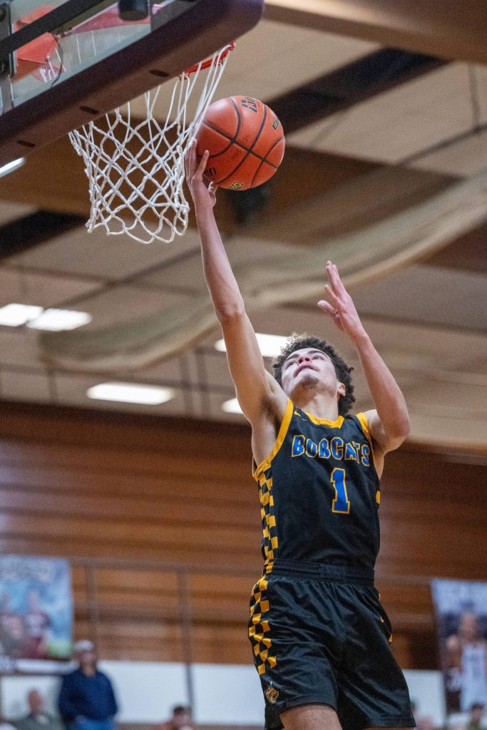 PHOTO BY FOREST WORGUM Aberdeen senior Isaac Garcia scores on a layup during the Bobcats 63-53 victory over Montesano on Monday at Montesano High School.